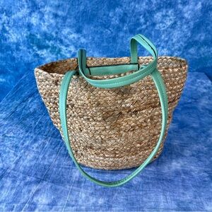 Zara Woven Straw Tote w/ Green Accents